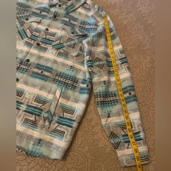 Rock & Roll Denim Men’s Beige Teal Turquoise Aztec Jacket Shacket, Size XXL, NWT - Picture 8 of 11